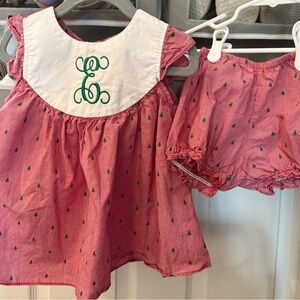 Baby Girls Red and White Matching Set with E Monogram